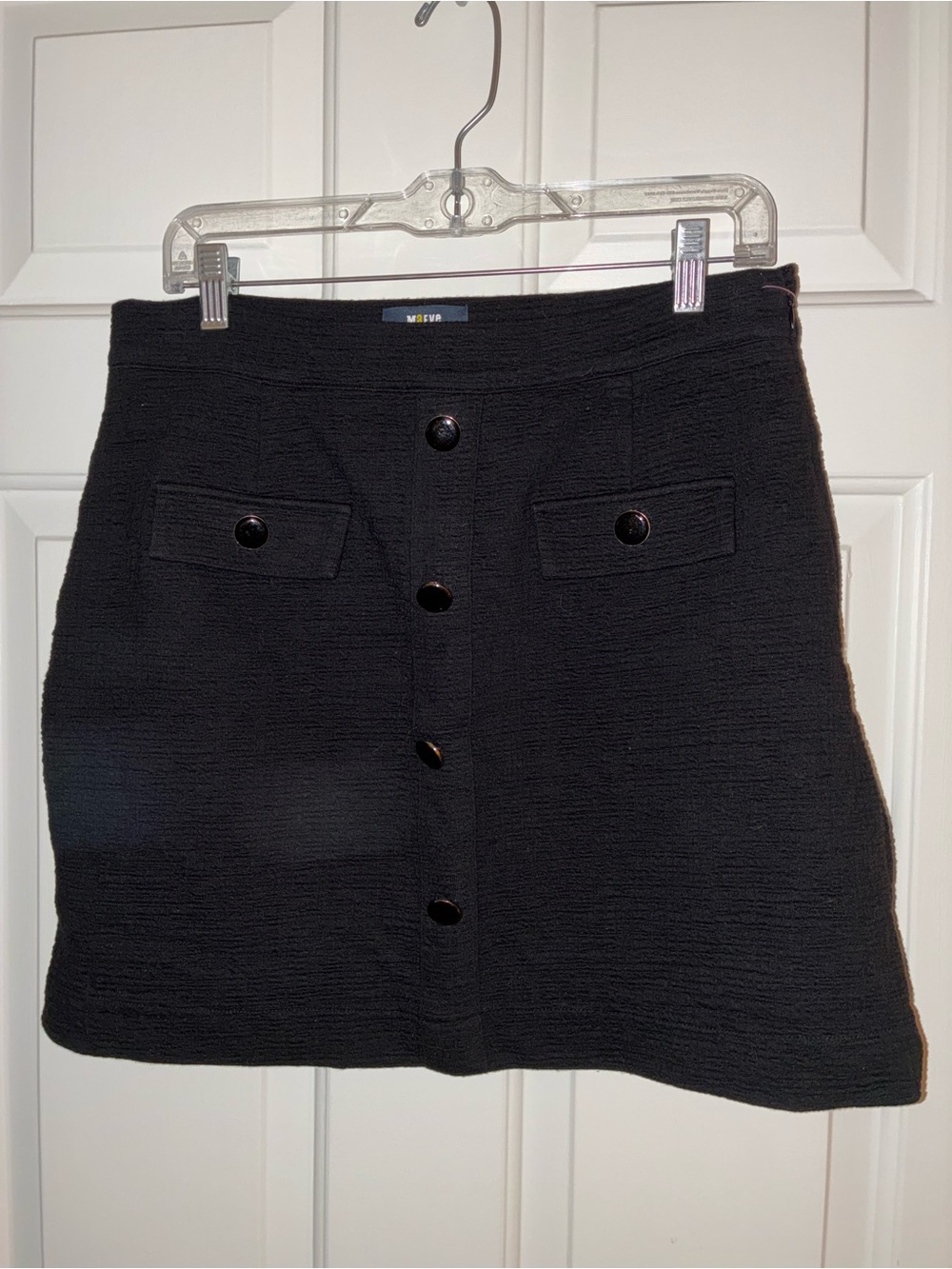 Anthropologie Black Button-Front Mini Skirt Sz M